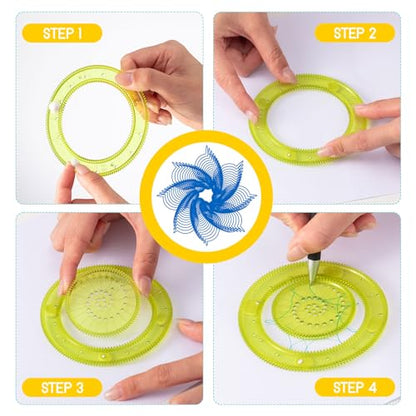 Chivao Spiral Art Kit Circle Stencils Drawing Tool Gear Geometric Ruler Circle Template Drawing Kit Plastic Spiral Curve Stencils with Pens Paper for Back to School Gifts DIY Crafts Sketch(Vivid) - style: Vivid