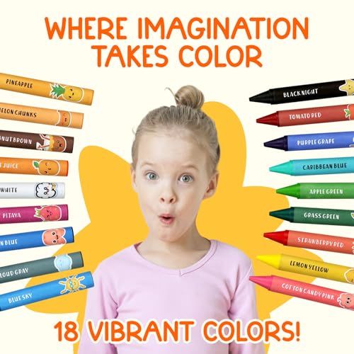 ZENO 18-Color Jumbo Crayons – Non-Toxic and Washable for Toddlers (1-3) & Kids (4-8) – Easy-to-Hold Large Crayons, Perfect for Travel, Art, and Early Childhood Activities