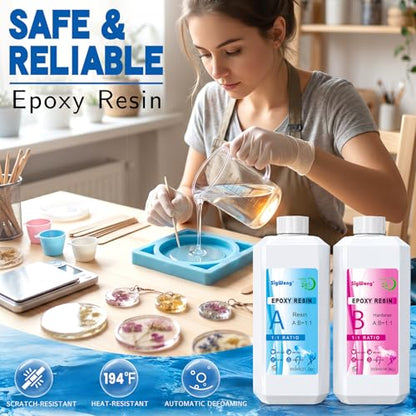 SigWong Epoxy Resin 40OZ - Crystal Clear Coating Kit, Easy Mix 1:1 Ratio, Bubble Free & Anti-Yellowing, Self Leveling, 2 Part Casting Epoxy Resin for Art Crafts, Jewelry Making, River Tables - size: 40OZ