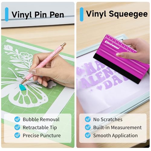 TECKWRAP Brayer Roller for Crafting, 4 PCS Rubber Roller Tool Set with Felt Squeegee, Flat Tweezers & Pin Pen for Iron-On, Inkjet Vinyl Stickers, Relief Printing, Printmaking, Stamping & Scrapbooking - color: Blue 4 set