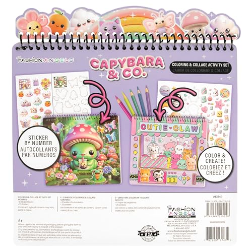 Fashion Angels Capybara & Co. Collage Activity Set, Includes 8 Sticker Sheets, 10 Sticker-by-Number Posters & 15 Drawing Pages, for Ages 6+ - style: Capybara & Co