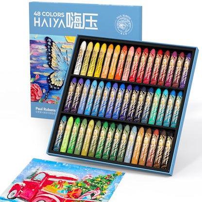 Paul Rubens Oil Pastels Set - 48 Vibrant Colors, Ultra-Soft and Creamy Texture, Easy to Blend for Artists and Beginners - Bullet Head Design for Drawing, Painting, Sketching - New Packaging - style: 48 Basic Colors
