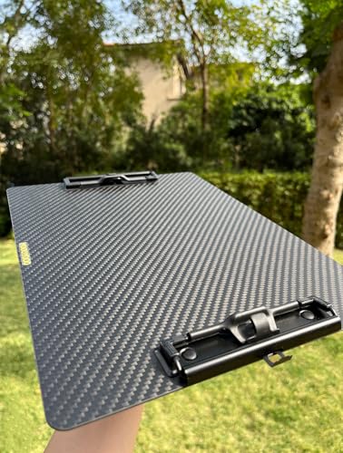9.4"W x 12.6"L x 0.06"T Hard Lightweight Portable Carbon Fiber Clipboard with 2 Strong Black Low Profile Clips, Hook & Pen Holder, Letter/A4 Size Drawing Board, Waterproof & Sun Resistant, 3K Twill - color: Black Clip, size: 9.4*12.6*0.06inch+2Clips
