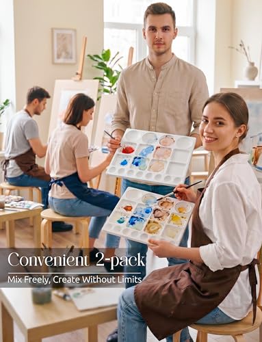 DUGATO 20-Well Plastic Paint Palette, 2-Pack Mixing Tray, 10 x 13 in | Lightweight Plastic Tray, Easy to Clean, Works with Acrylic, Oil, Watercolor & Gouache - color: Rectangular - 20 Wells