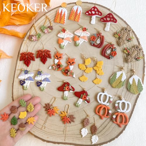 KEOKER Fall Polymer Clay Cutters - 17 Shapes Earring Cutters for Jewelry Making, Pumpkin Shapes Included - color: white AB