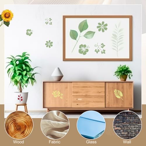 Fainne 100 Pcs Small Stencils for Crafts, 1.5 Inch Reusable Painting Stencils Painting Crafts Templates for Wood, Wall, Home Decor, Canvas, Fabric (Flower Bird Plants) - style: Flower Bird Plants