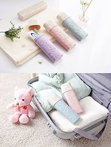 2PCS Plastic Portable Toothbrush Holder Toothpaste Cases Travel Use Waterproof Wash Gargle Cup Case Holder Jar Container with Lid for Outdoor Trips 7.8''