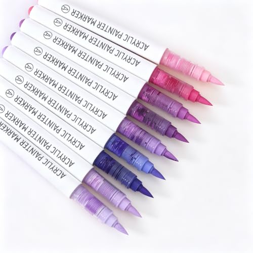 languo Acrylic Paint Markers, 9 Purple Series Colors Acrylic Paint Pens, Soft Brush Tip Marker with Water Based Ink for Rock Painting, Wood, Glass, Fabric, DIY Art and Craft - color: Purple Series