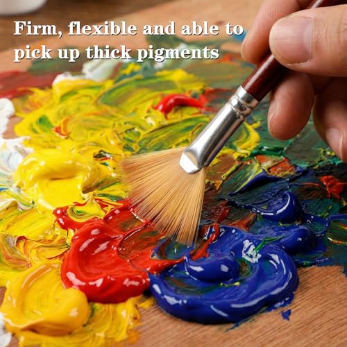 Fan Paint Brush Set, 6 Pcs Nylon Hair Acrylic Paint Brushes Artist Brush with Wooden Handle for Acrylic, Oil, Watercolor, Gouache, Face, Nail, Rock Painting