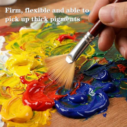 Fan Paint Brush Set, 6 Pcs Nylon Hair Acrylic Paint Brushes Artist Brush with Wooden Handle for Acrylic, Oil, Watercolor, Gouache, Face, Nail, Rock Painting