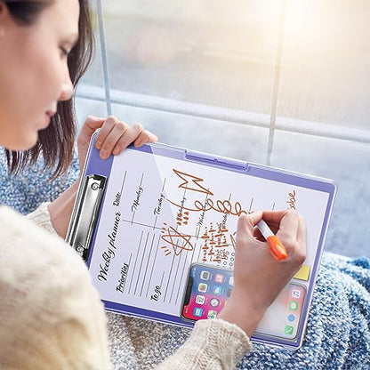 Clearview Clipboard with 2 Storage, Dry Erase 8.5x11 Heavy Duty ClipBoards - High Capacity Coaches Clip Board with Pen Holder - Side Opening Plastic Nursing Clip Case (Light Purple) - color: Light Purple