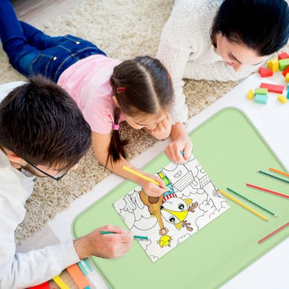 Silicone Painting Mat with Raised Sides, 24" x 16" Playdoh Art Mat | Food-Grade Silicone Art Mat for Crafts, Protects Table From Spills, Stains, Paint Mats for Clay, Jewelry-Making, Painting - color: Green