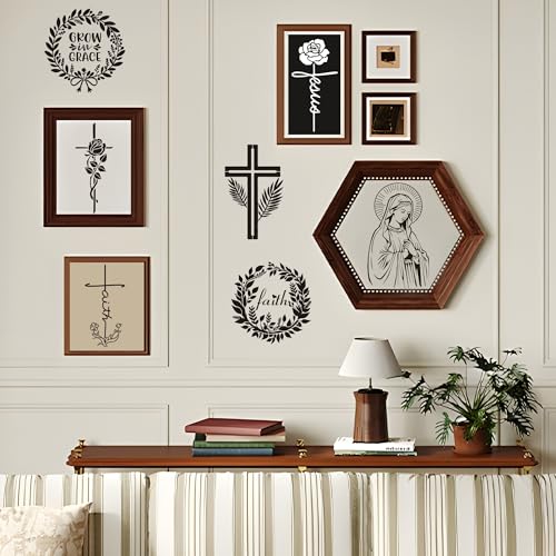 Sitsink Religious Stencils for Crafts Reusable - 12 Pcs Chiristian Cross Inspirational Stencils for Wood Burning Wall Furniture Decor Drawing Template - style: religious
