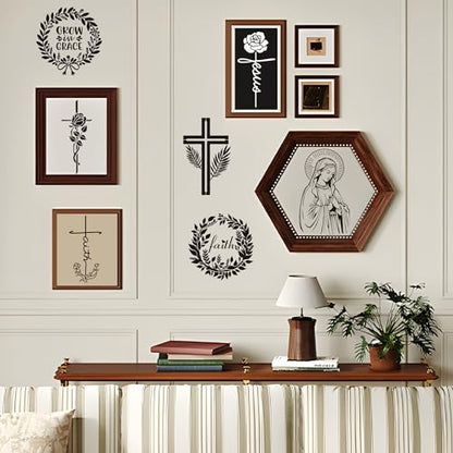 Sitsink Religious Stencils for Crafts Reusable - 12 Pcs Chiristian Cross Inspirational Stencils for Wood Burning Wall Furniture Decor Drawing Template - style: religious