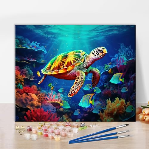 TUMOVO DIY Paint by Numbers for Adults Sea Turtle Paintings Adult Paint by Number Kits on Canvas Sea Animals Colorful Coral Ocean Painting by Numbers Kit for Adults Vintage Art Crafts 16x20 in - color: Artwork-03