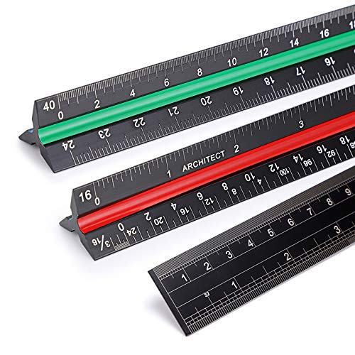 OwnMy 3 Pack 12 Inch Solid Aluminum Triangular Architect Scale Ruler Set, 3-Colors-Groove Architectural and Engineer Scale Metal Ruler Set, Clear Scales Drafting Rulers for Engineer Blueprint Project - style: Imperial Scale