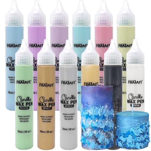 REALART 12 Colors Decor Candle Paint Wax Pen Paint for Candle Painting Kit Decorating Kit (8 Premium/2 Metallic/1 Glitter/1 Glow in the Dark)