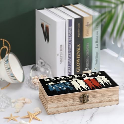 250 Year America Anniversary 1776 2026 Usa Flag Airplane Smoke Jewelry Box Wooden Rustic Multi-Purpose Organizer with Front Clasp for Jewelry, Crafts, Accessories & Small Items - color: style-7