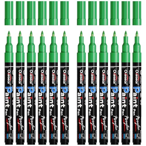 Overseas Paint Markers Pens - Green Permanent Markers Acrylic Paint Pens 12 Pack, Water Based, Waterproof, 0.7mm Extra Fine Tip Acrylic Marker for Wood, Metal, Rock, Plastic, Glass, Canvas, Fabric - color: Green