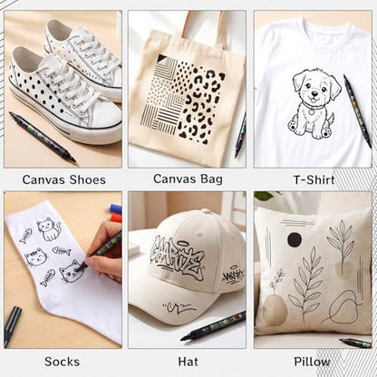 Thboxes Black Fabric Markers, 12 Pack Permanent Markers for Clothes Dual Tip Brush & Fine 1-5mm, Quick Dry Fabric Pen for T-Shirts Hats Tote Bags Canvas Shoes Sneakers