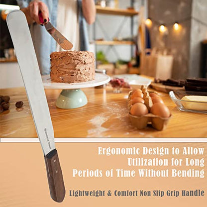 Wooden Handle Chef's Baking Spatula,Pastry Icing Spreader Knife,Stainless Steel,Grilling, Baking Cooking Kitchen Utensil, 12 Inch Blade
