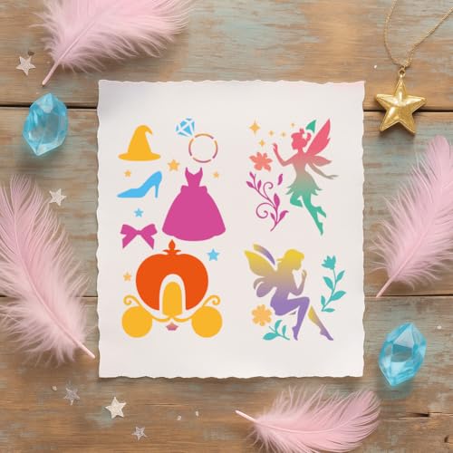 12 Pcs Fantasy Stencils for Painting, 12 Styles Fairy Painting Stencils Reusable Art Drawing Templates for Painting on Wall Wood Home Decor - style: Mystic