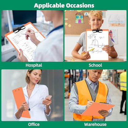FRETONBA Orange Clipboard with Pen Holder, 2 Pack Plastic Clipboard with Low Profile Metal Clip, Hanging Clipboards Holds 8.5x11 Inch Papers, Standard A4 Letter Size Clip Board for Office & School - style: 2 Pack-Orange