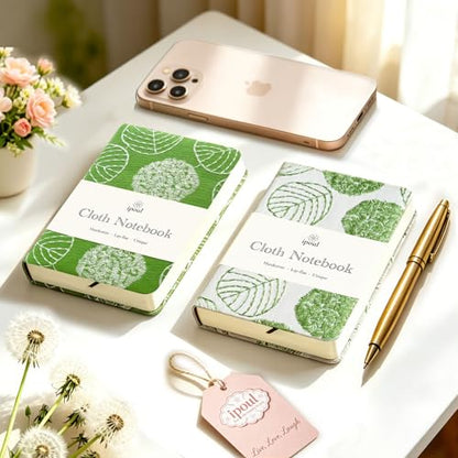 Embroidered Mini Notebook for Girl, Small Fabric Hardcover Journal, A6, 264 Pages, 4x6 Lined Notebook & unlined Sketchbook, Cute Diary, Pocket Notepad Kids Journal, Green Leaf. - color: A6-Leaf Green