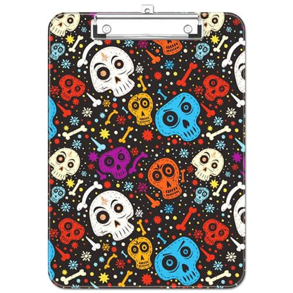 Plastic Cute Clipboard Low-Profile Metal Clip, A4 Letter Size 9 x 12.5 in, 8.5 x 11 Paper Clip Board for Teachers, Nurses, Classroom,Cute Skulls - color: Cute Skulls