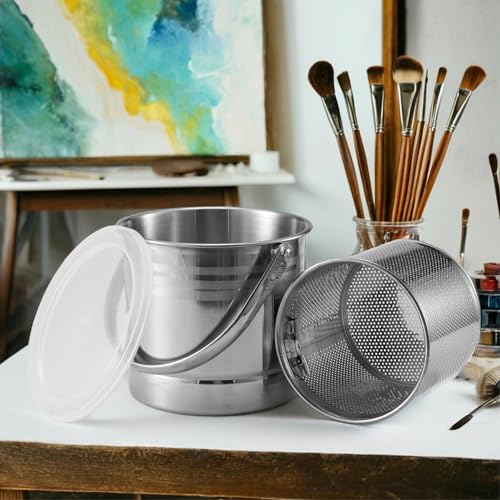 Paint Brush Cleaner Tools – Stainless Steel Brush Washer with Removable Dual-Mesh Strainer & Airtight Dust-Proof Lid, 58 oz Large Capacity Rinse Cup for Oil, Acrylic & Watercolor Brushe（L）