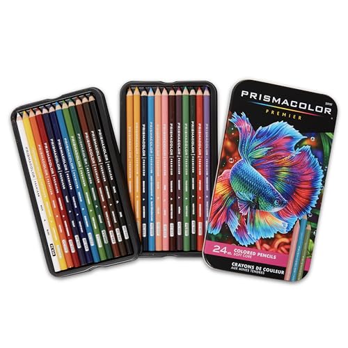Prismacolor Premier Colored Pencils, Soft Core, Assorted Colors, 24 Count - Durable, Vibrant, Ultra-Smooth, Adult Coloring, Drawing, Sketching, Arts & Crafts - size: 24-Count