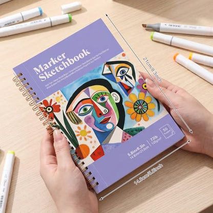 Prudiut Marker Paper Sketchbook 5.8x8.3 in, 120Gsm Acid Free Spiral Binding 1 Pack, Anti Bleed Double Sided Drawing Pad for Beginners Artists Gift, Multi Media Art Supplies Portfolio Book - size: 5.8×8.3 Inch (1 Pack)