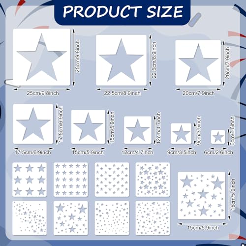 JarThenaAMCS 16Pcs Star Shape Stencils Patriotic Star Templates Stencils Reusable Plastic Drawing Painting Template for 250th Anniversary 4th of July Independence Day DIY Art Craft Painting on Wood - style: Star