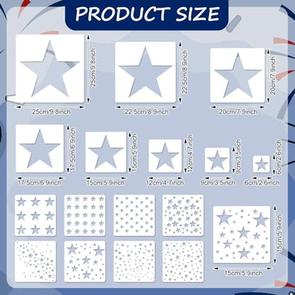 JarThenaAMCS 16Pcs Star Shape Stencils Patriotic Star Templates Stencils Reusable Plastic Drawing Painting Template for 250th Anniversary 4th of July Independence Day DIY Art Craft Painting on Wood - style: Star