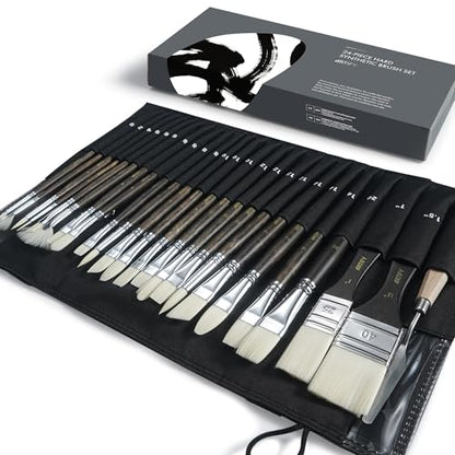 ARTIFY 24 Pieces Synthetic Hog Bristle Paint Brush Set – Expert Series Nylon Brushes for Acrylic, Oil Painting– No Shedding, Canvas Roll Case & Palette Knife, Artist Gifts Art Supplies - color: Brown- Synthetic Hog Bristle