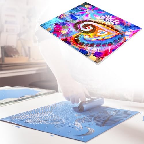 QWORK 12 x 14 Inch Gel Printing Plate 1/4 Thick Reusable Monoprinting Plate for Scrapbooking & Art Journaling – Clear Press Plate for Acrylic Paint, Fabric & Card Making Projects
