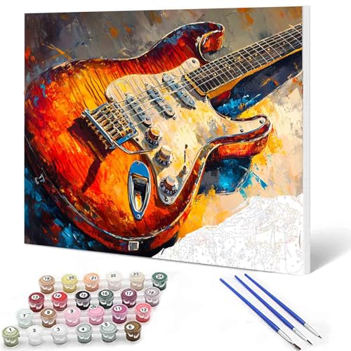 DIY Paint by Numbers,Canvas Oil Painting Kit for Kids & Adults,16x20 Inch Acrylic Oil Painting On Canvas,.Lighting Guitar,Number Painting DIY Craft Kits for Home Room Decoration DIY Frame - color: Music-03, size: 16''x20''(DIY Frame)