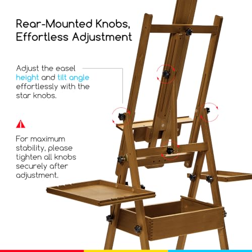 MEEDEN Painting Easel with Storage: H-Frame Beech Wood Art Easel for Adults, Artists, Students, Beginners - Adjustable 50"-80" H, Holds Canvas Up to 47 Inches - color: Walnut