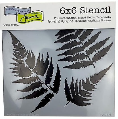 The Crafter’s Workshop - Reusable Fern and Script Stencil for Painting and Crafts – Artistic Nature and Quote Duo for Mixed Media – 2 Pk, 6" x 6" – Ferns/Art is - style: Ferns / Art Is