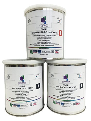 Coloredepoxies 10005 Black Epoxy Resin Coating Made with Beautiful and Vibrant Pigments, 100% Solids, for Garage Floors, Basements, Concrete and Plywood. 3 Quart Kit - color: Black, style: 3 Quart Kit