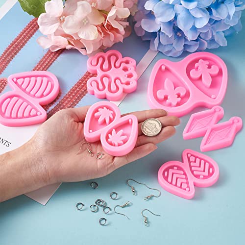 Craftdady 7pcs Earring Pendant Resin Casting Mold Teardrop Snake Jewelry Silicone Mould with Earring Hooks Jump Rings for DIY Resin Crafts Dangle Earring Jewelry Making - color: Pink,Mixed Earring Charms