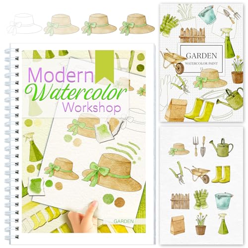 Watercolor Workbook with Step-by-Step - 12 Watercolor Coloring Pages - 100% Cotton 300gsm/140lb Watercolor Paper - Gift for Women, Adults, Beginners (Garden) - style: Garden