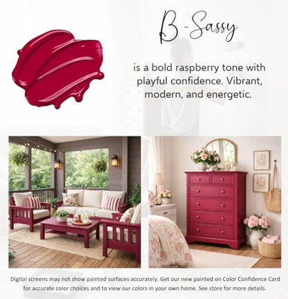 ALL-IN-ONE Paint by Heirloom Traditions, B-Sassy (Rich Raspberry), Quart - Durable cabinet and furniture paint. Built in primer and top coat, no sanding needed. Includes our 30 featured color card. - color: B-Sassy, size: 32 Fl Oz (Pack of 1)