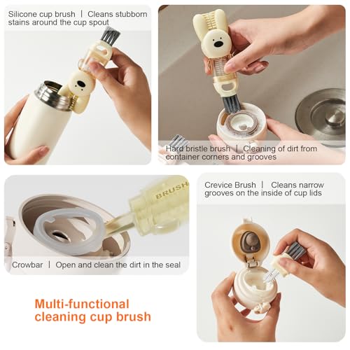 4 in 1 Cup Lid Cleaning Brush, 3 in 1 Bottle Brush, Cup Crevice Cleaning Tools, Easy to Clean and Storage, ABS+Silicone Cup Lid Gap Cleaner, Portable Multifunctional Bottle Cleaning Brush (3Pcs) - color: Green