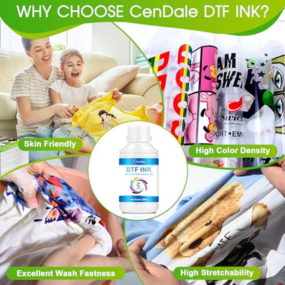 CenDale Premium DTF Cyan Ink - 500ML DTF Transfer Ink for PET Film, Refill DTF Ink Cyan for Epson ET-8550, L1800, L800, R2400, R1390, P400, P800, XP15000, Heat Transfer Printing Direct to Film - color: Cyan, style: DTF Ink