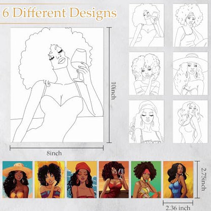 Dinifee 6 Pack Pre Drawn Canvas for Painting Pre Printed Canvas Kit 8 x 10 Inch Stretched Cotton Paint and Sip Set for Adults Couple Party Graduation Summer Date Night(Elegant Lady) - style: Elegant Lady