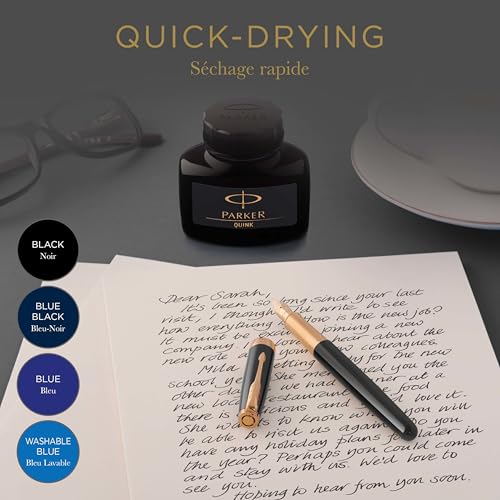 Parker Fountain Pen Ink Bottle | Washable Blue QUINK Ink | 57 ml Fountain Pen Refill