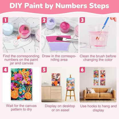 KEYIFA 4 Pack Paint by Numbers Kit, Stretched Canvas Boards for Painting for Adults, Crease-Free Acrylic Oil Painting for Students Favor Sip & Paint Party Supplies, Floral Art Landscape (8x12in)