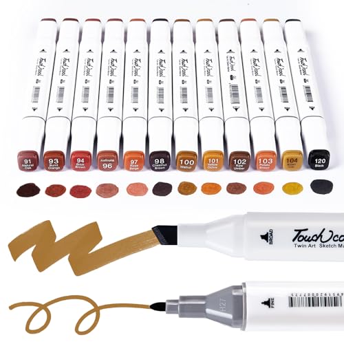 12Pcs Alcohol Markers Pure Color Series,Chisel & Fine Dual Tip Art Solid Color Markers Set for Adults Beginner Drawing Sketching Illustration (Wood Color) - color: Wood Color