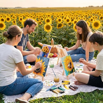 Engrowtic 12 Pcs 8 x 10'' Sunflower Flower Pre Drawn Canvas to Paint Pre Printed Sketched Canvas for Adult Ladies Paint Art Party Favor Board Set for Craft(Vivid Style) - style: Vivid Style
